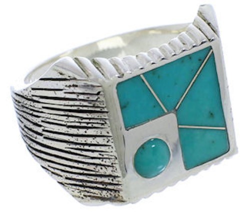 Southwestern Sterling Silver And Turquoise Ring Size 13 UX33216