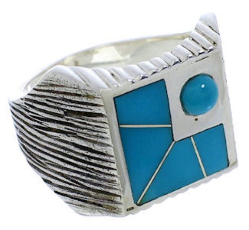 Silver Southwest Turquoise Inlay Ring Size 13 UX33241