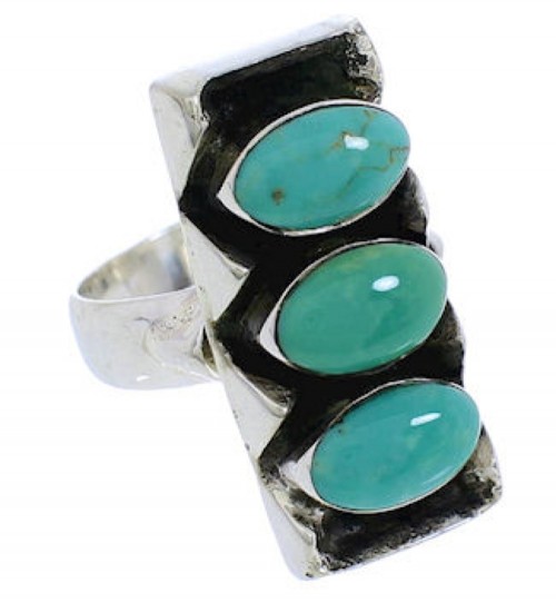 Turquoise And Genuine Sterling Silver Southwest Ring Size 8 UX33299