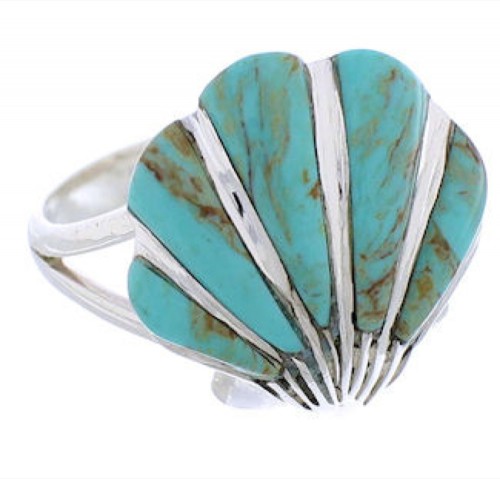 Southwestern Jewelry Seashell Turquoise Silver Ring Size 6-1/4 FX22368