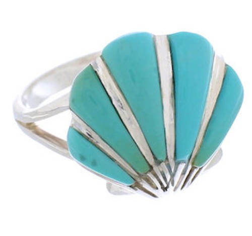 Southwestern Jewelry Seashell Turquoise Silver Ring Size 6-1/4 FX22369