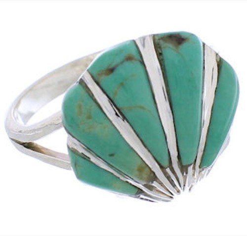 Sterling Silver Southwest Seashell Turquoise Ring Size 7-3/4 FX22374