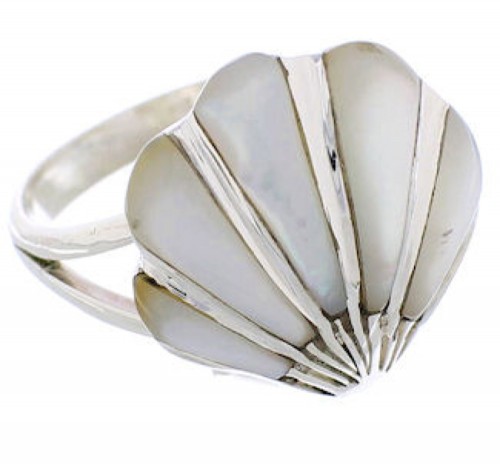 Southwest Silver Mother Of Pearl Seashell Ring Size 8-3/4 FX22311