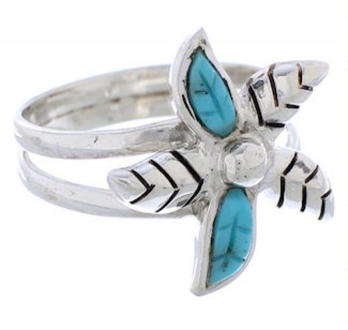 Turquoise Southwestern Silver Flower Ring Size 8-3/4 FX22205