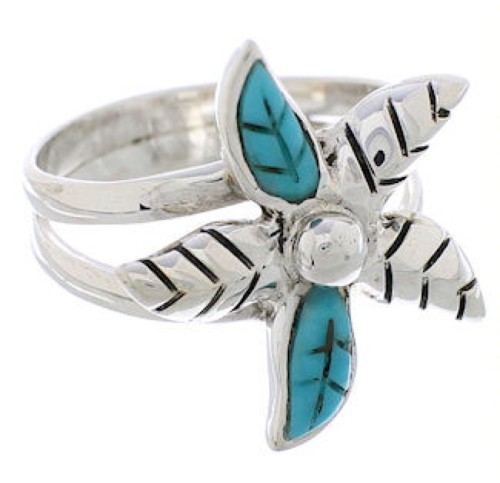 Southwest Turquoise Sterling Silver Flower Ring Size 8-1/4 FX22209