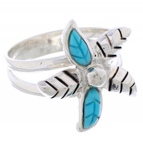 Southwest Flower Turquoise Silver Ring Size 6 FX22231