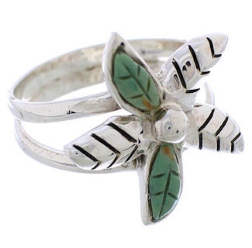 Turquoise Flower Jewelry Sterling Silver Ring Size 7-1/4 FX22288