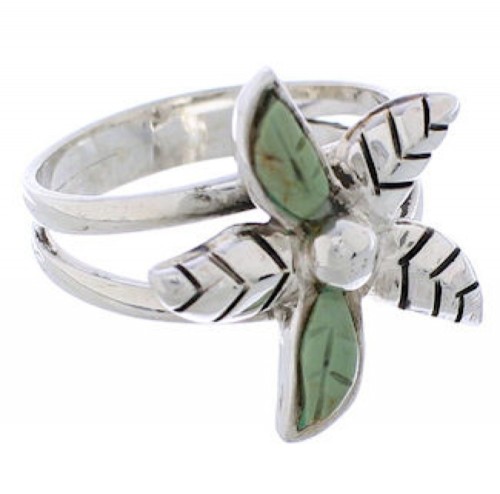 Flower Turquoise Jewelry Southwest Silver Ring Size 7-3/4 FX22294