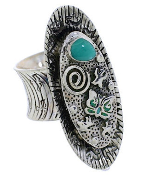 Southwest Turquoise Butterfly And Bear Silver Ring Size 5-3/4 PX41276
