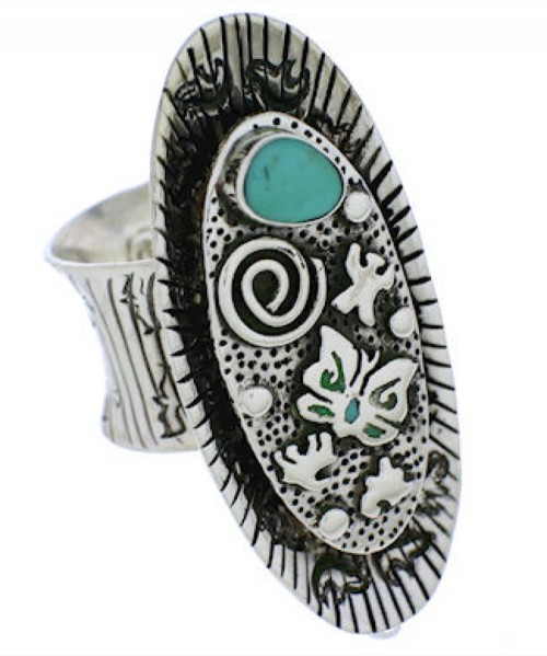 Southwestern Butterfly And Bear Turquoise Ring Size 5-1/2 PX41291