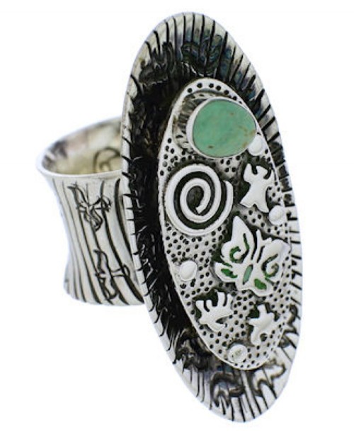 Turquoise Butterfly And Bear Silver Ring Size 6-3/4 PX41301