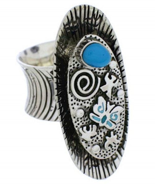 Turquoise Silver Southwest Bear Butterfly Ring Size 6-3/4 PX41374