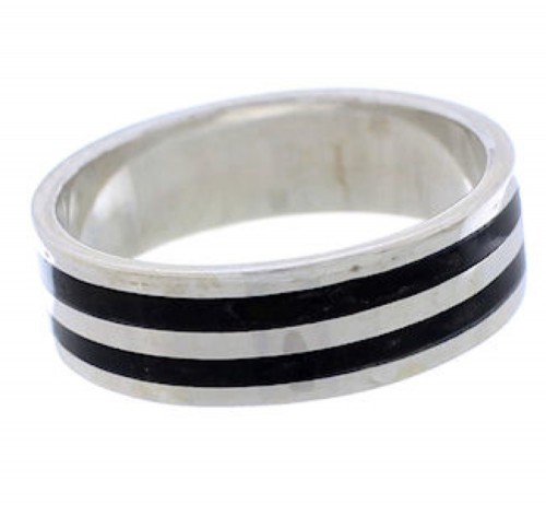 Silver And Onyx Inlay Southwestern Ring Band Size 7-3/4 UX35504