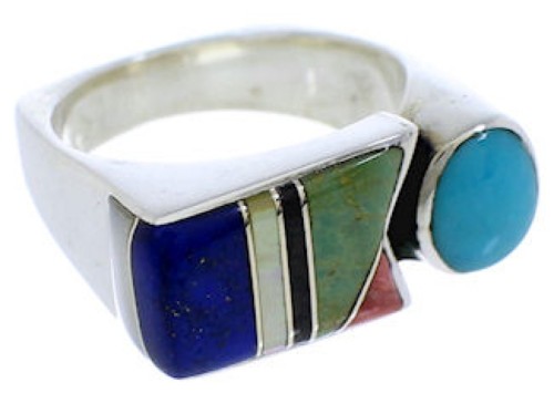 Southwest Sterling Silver Multicolor Ring Size 7-1/4 UX39900