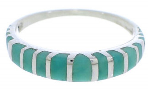 Southwest Turquoise Inlay Silver Ring Size 6-1/4 TX45439