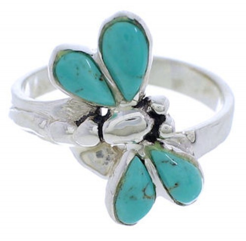 Southwest Turquoise Inlay Silver Dragonfly Ring Size 6-1/4 FX22646