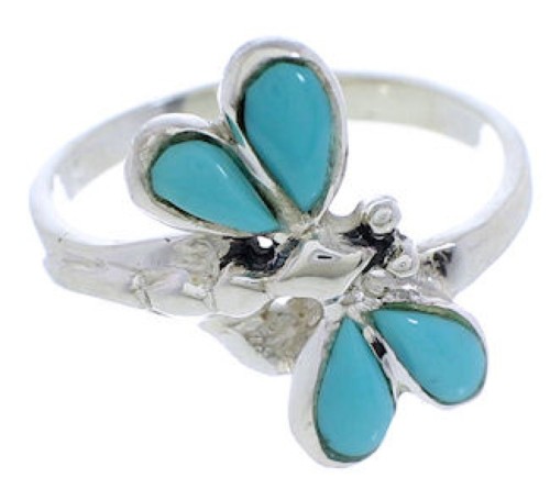 Southwest Jewelry Dragonfly Turquoise Silver Ring Size 7-1/4 FX22670