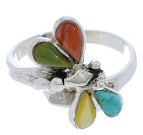 Southwest Jewelry Dragonfly Multicolor Silver Ring Size 5-1/4 FX22674