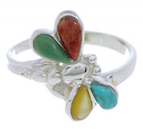 Sterling Silver Dragonfly Jewelry Multicolor Ring Size 7-1/2 FX22682