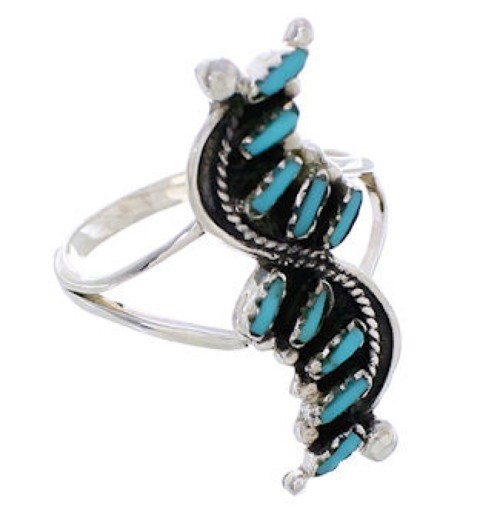 Southwest Needlepoint Turquoise And Silver Ring Size 8-1/2 YX33929