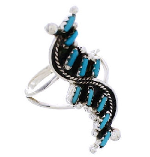 Southwest Needlepoint Turquoise And Silver Ring Size 7 YX34034