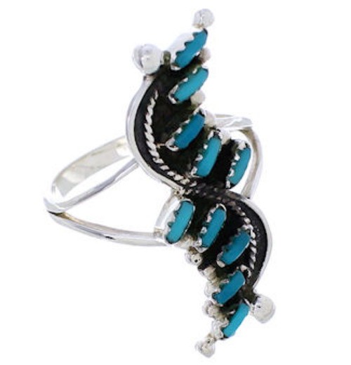 Southwest Needlepoint Turquoise And Silver Ring Size 6-1/4 YX34050