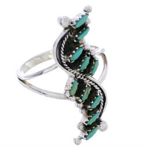 Turquoise And Silver Needlepoint Ring Size 8-1/4  YX34124