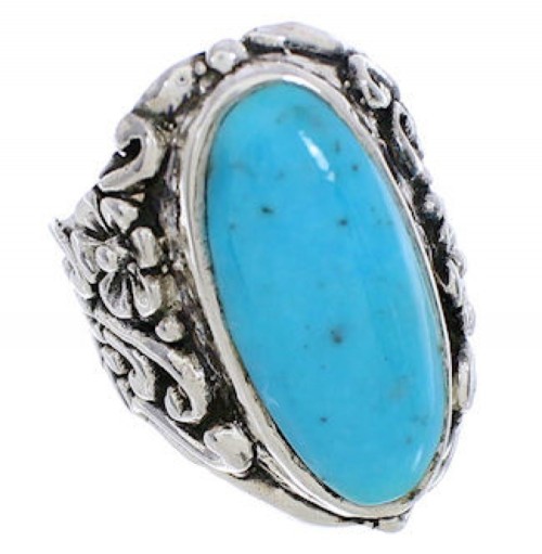 Southwest Turquoise Silver Flower Ring Size 5-1/4 YX34263