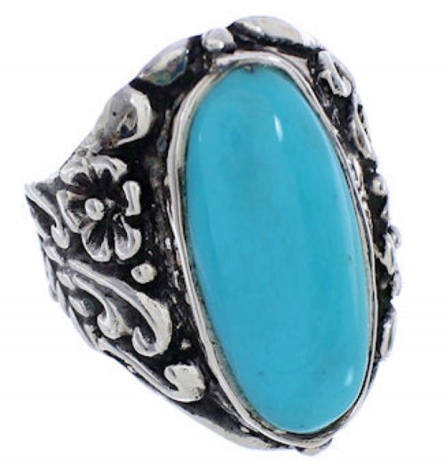 Turquoise Southwest Silver Flower Jewelry Ring Size 6-3/4 YX34356