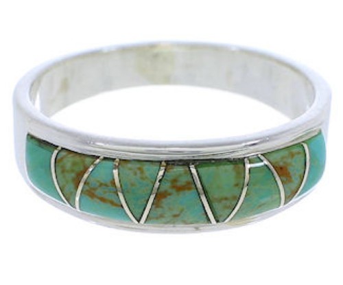 Turquoise Inlay Sterling Silver Jewelry Ring Size 8-1/4 UX36891