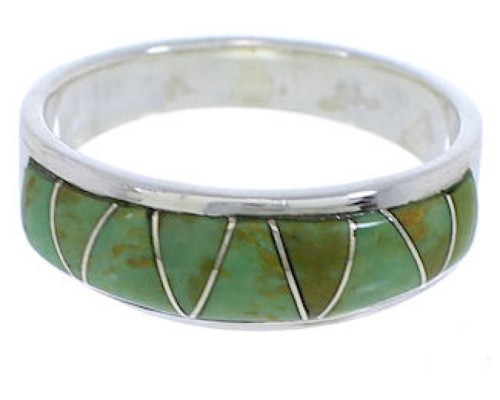 Southwestern Sterling Silver Turquoise Inlay Ring Size 6-1/2 UX36899