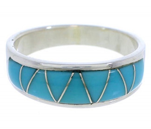 Southwestern Sterling Silver Turquoise Inlay Ring Size 5-3/4 UX37075