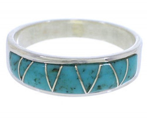 Genuine Sterling Silver Turquoise Inlay Ring Size 5-1/4 UX37105