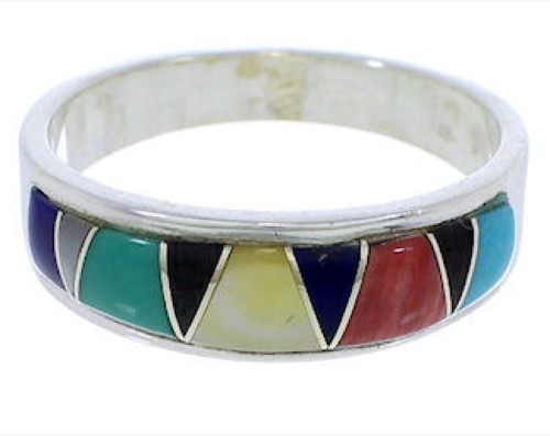 Silver And Multicolor Inlay Southwest Ring Size 8-3/4 UX37219