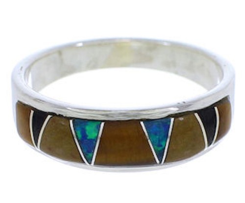 Authentic Sterling Silver Multicolor Inlay Ring Size 8-3/4 UX37369