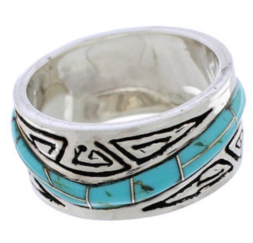 Sterling Silver And Turquoise Water Wave Ring Size 6-3/4 EX40782