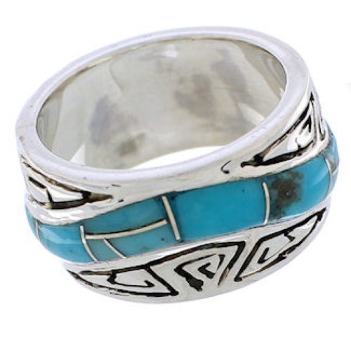 Turquoise Inlay Water Wave Sterling Silver Ring Size 5-1/4 EX40787