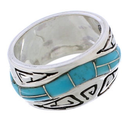 Silver And Turquoise Inlay Water Wave Ring Size 5-1/4 EX40809