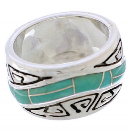 Southwestern Silver Turquoise Water Wave Ring Size 6 QX86941