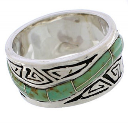 Sterling Silver And Turquoise Water Wave Ring Size 8-1/4 EX40844