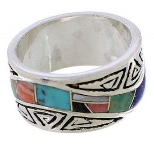 Sterling Silver And Multicolor Water Wave Ring Size 5-1/4 EX40883