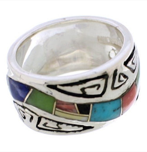 Water Wave Multicolor Southwest Silver Ring Size 5 EX40896