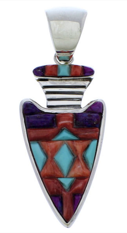 Arrowhead Turquoise Multicolor Silver Southwest Pendant MX22194