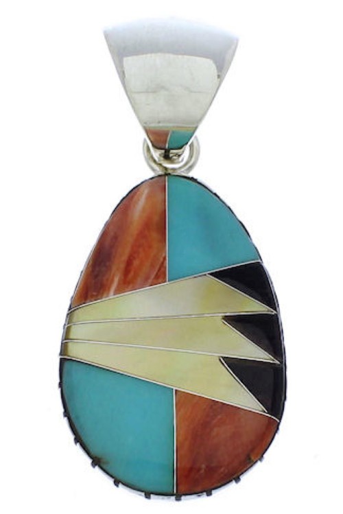 Multicolor Inlay Southwestern Silver Pendant MX22220