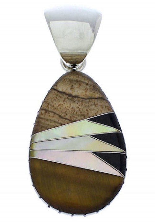 Silver Tiger Eye Multicolor Inlay Pendant MX22226