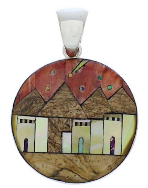 Native American Village Design Silver Multicolor Pendant MX22254