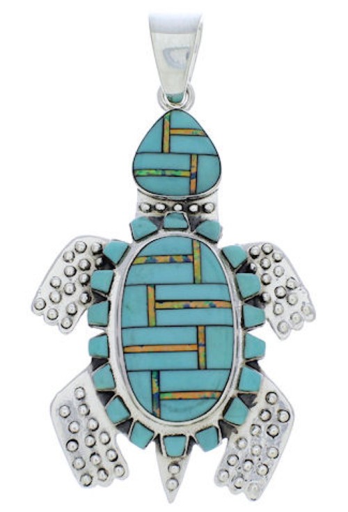 Sterling Silver Turtle Turquoise Opal Inlay Pendant MX22269