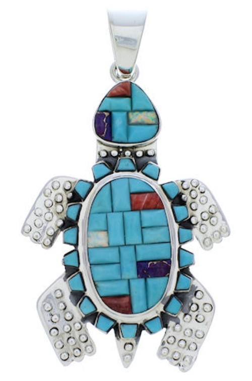 Sterling Silver Turtle Multicolor Inlay Pendant MX22266