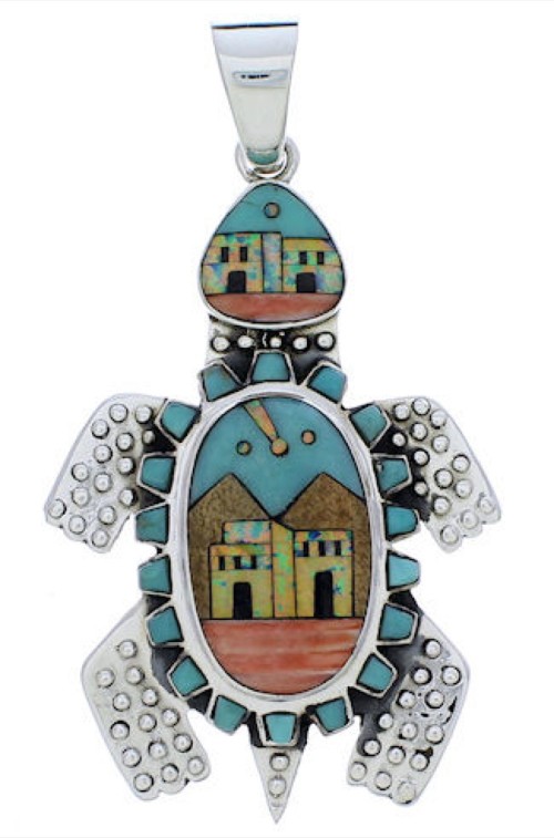 Multicolor Turtle Native American or Pueblo Design Pendant MX22271