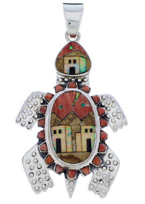 Turtle Multicolor Native American or Pueblo Design Pendant MX22273